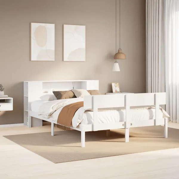 Lit bibliothèque sans matelas blanc 120x200 cm bois pin massif