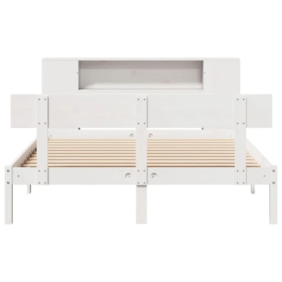 Lit bibliothèque sans matelas blanc 120x200 cm bois pin massif - 4