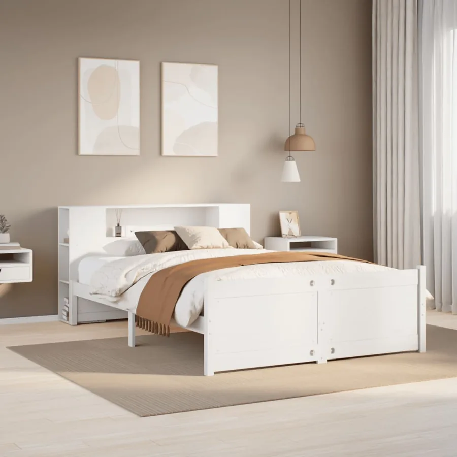 Lit bibliothèque sans matelas blanc 120x200 cm bois pin massif