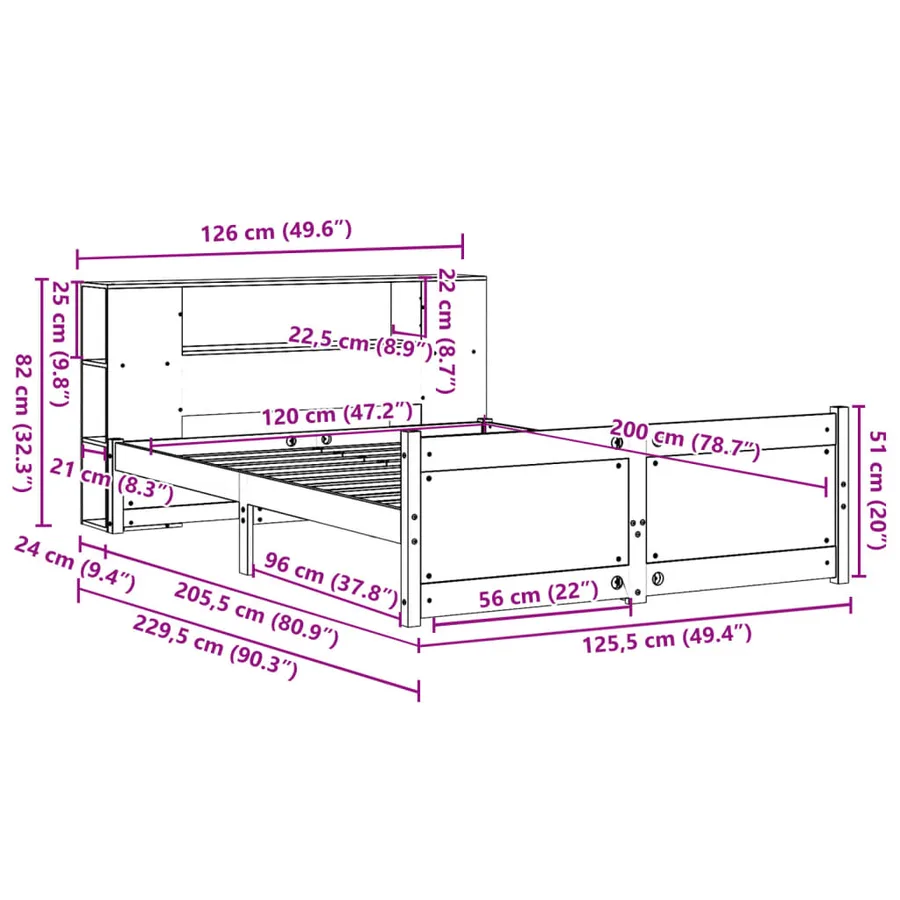 Lit bibliothèque sans matelas blanc 120x200 cm bois pin massif - 11