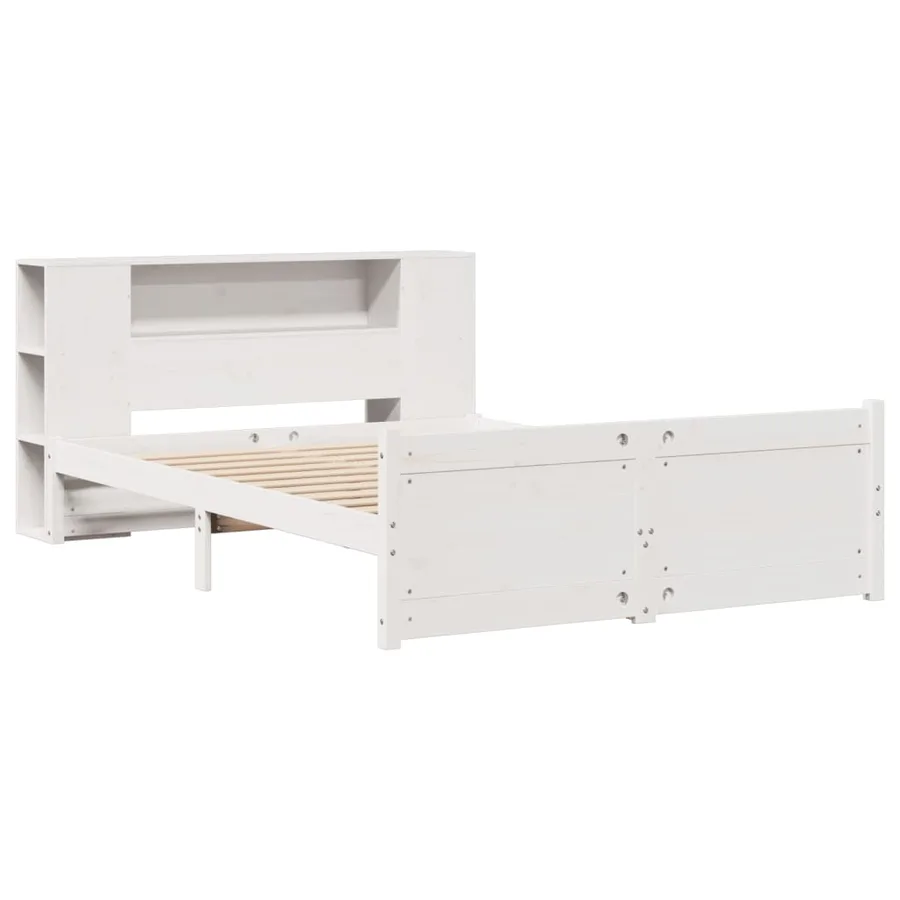 Lit bibliothèque sans matelas blanc 120x200 cm bois pin massif - 3
