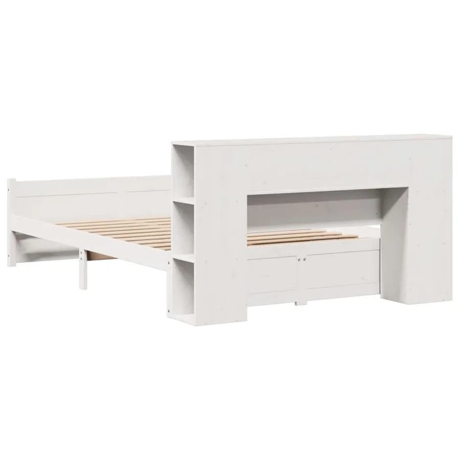 Lit bibliothèque sans matelas blanc 120x200 cm bois pin massif - 6