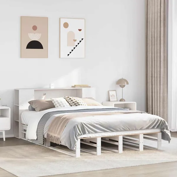 Lit bibliothèque sans matelas blanc 150x200 cm bois massif