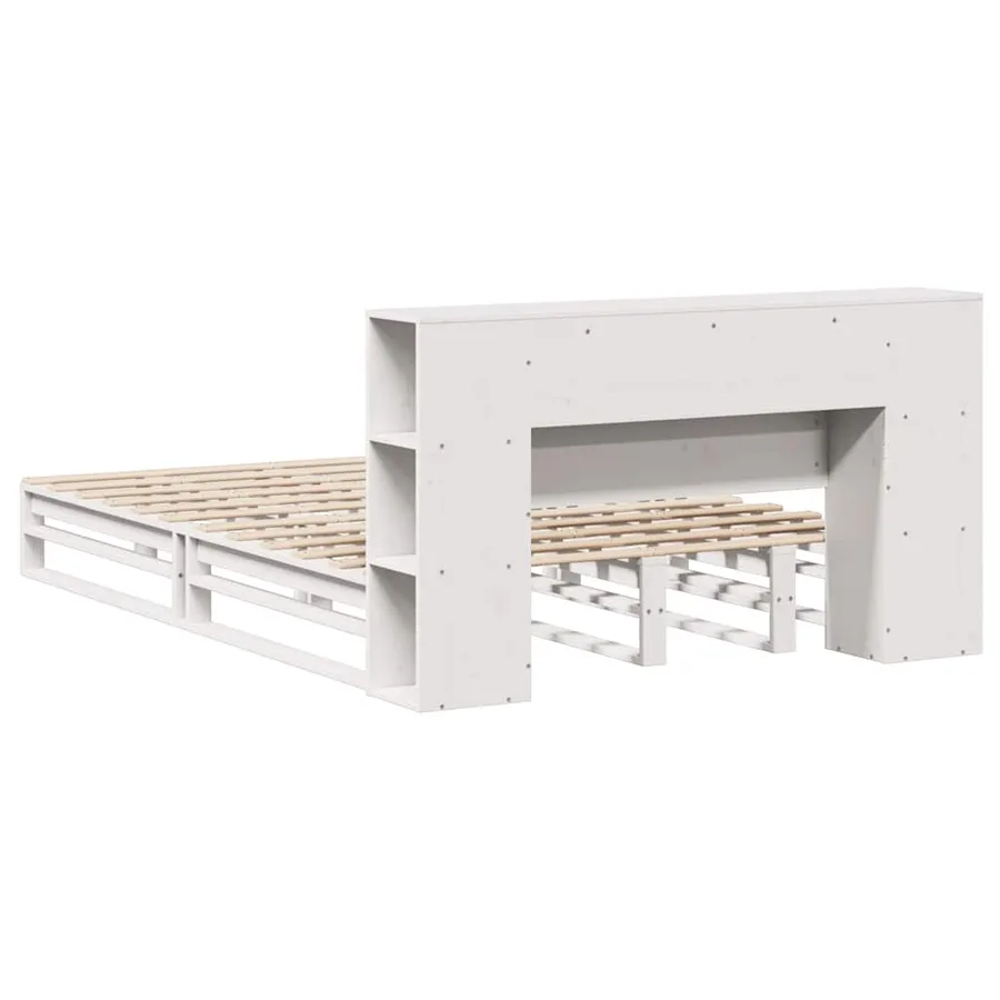 Lit bibliothèque sans matelas blanc 150x200 cm bois massif - 8