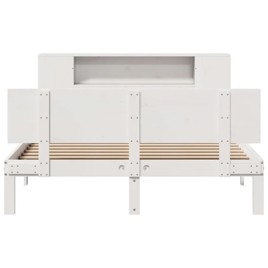 Lit bibliothèque sans matelas blanc 150x200 cm bois pin massif - 4