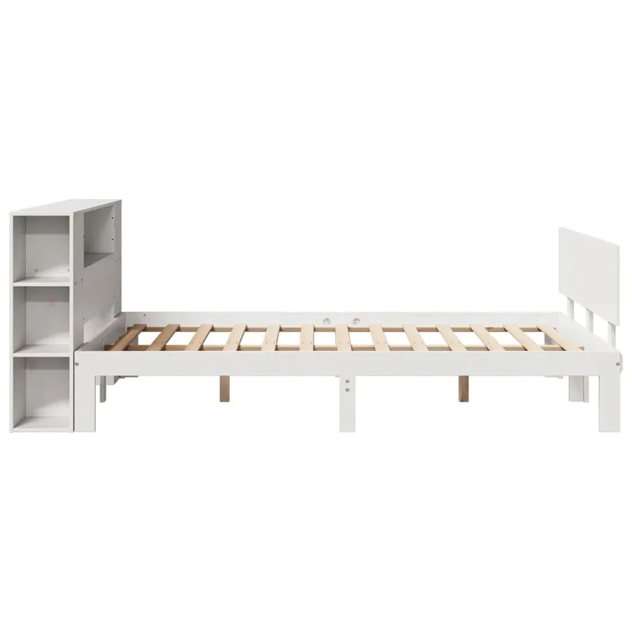 Lit bibliothèque sans matelas blanc 150x200 cm bois pin massif - 5