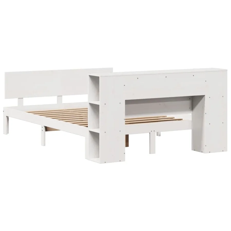 Lit bibliothèque sans matelas blanc 150x200 cm bois pin massif - 6
