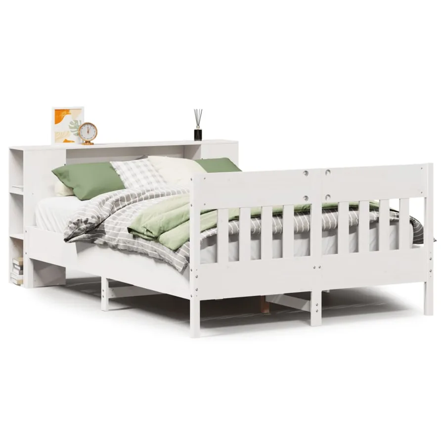 Lit bibliothèque sans matelas blanc 150x200 cm bois pin massif - 2