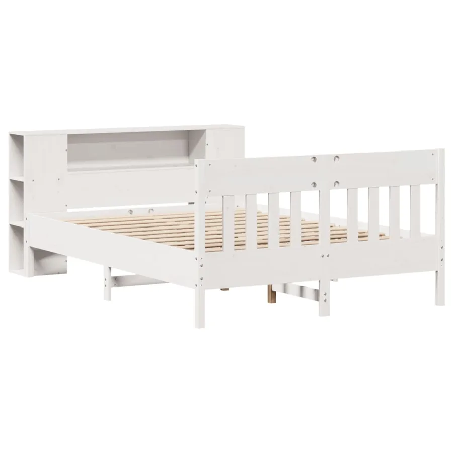 Lit bibliothèque sans matelas blanc 150x200 cm bois pin massif - 3