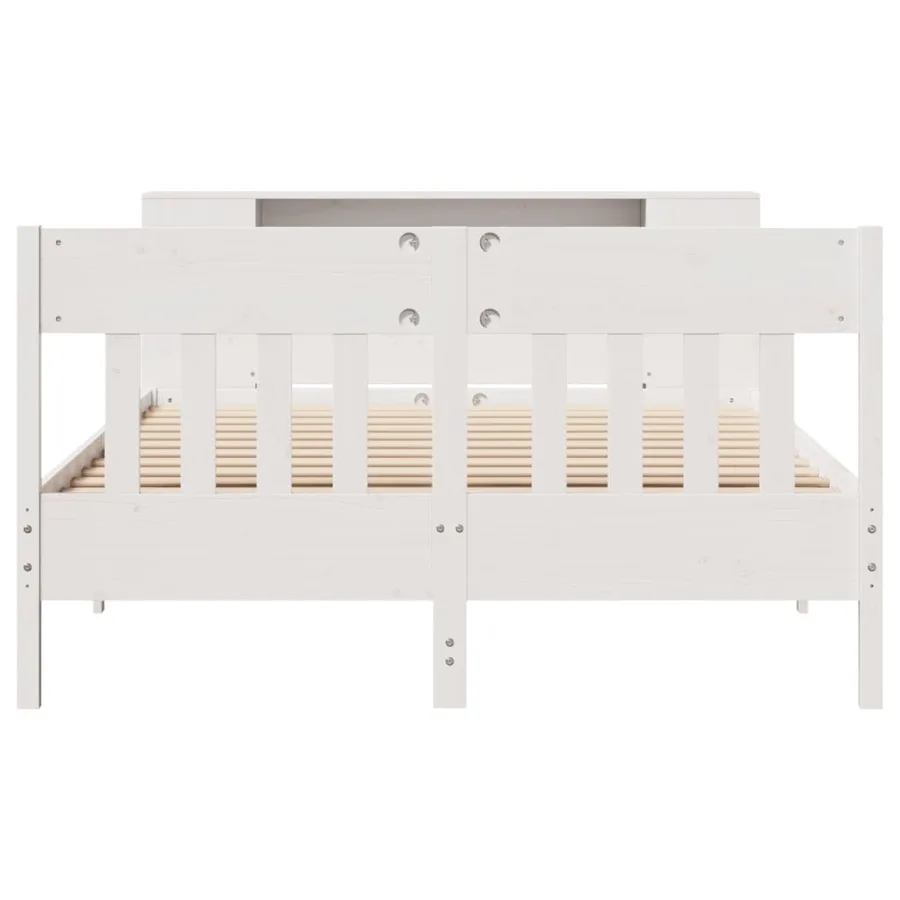 Lit bibliothèque sans matelas blanc 150x200 cm bois pin massif - 4