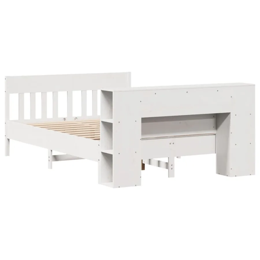 Lit bibliothèque sans matelas blanc 150x200 cm bois pin massif - 6