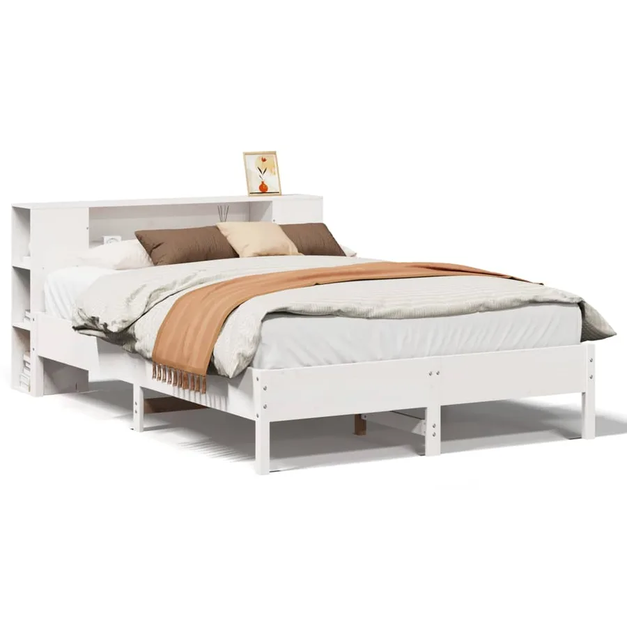 Lit bibliothèque sans matelas blanc 150x200 cm bois pin massif - 2