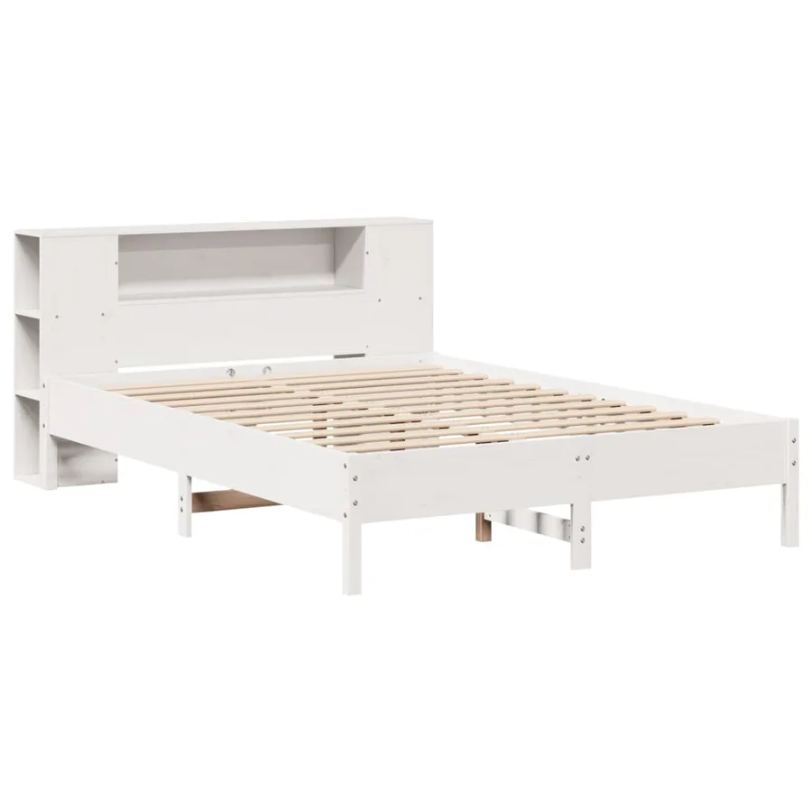 Lit bibliothèque sans matelas blanc 150x200 cm bois pin massif - 3