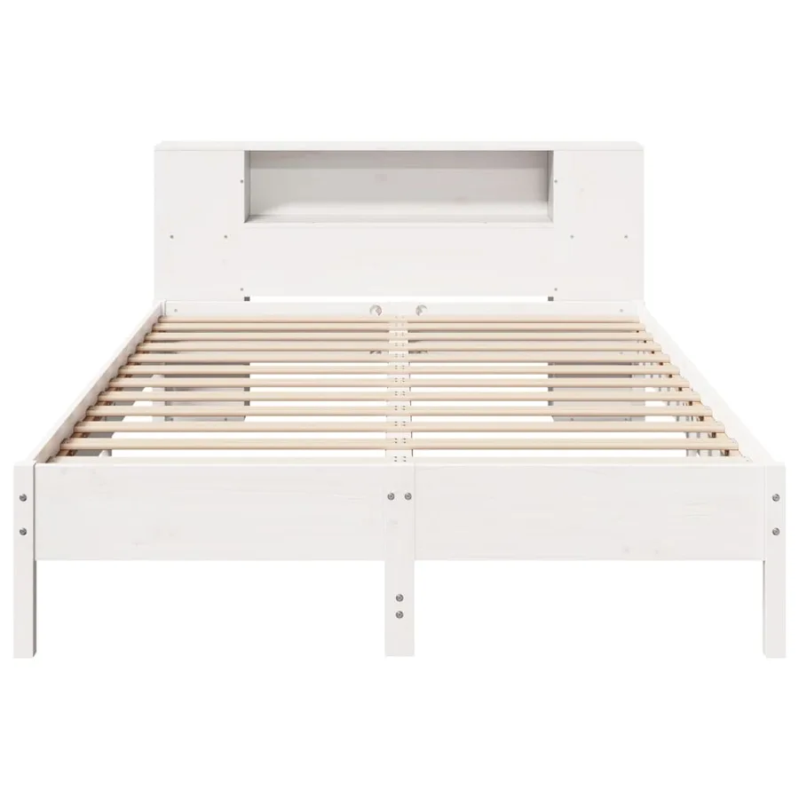Lit bibliothèque sans matelas blanc 150x200 cm bois pin massif - 4