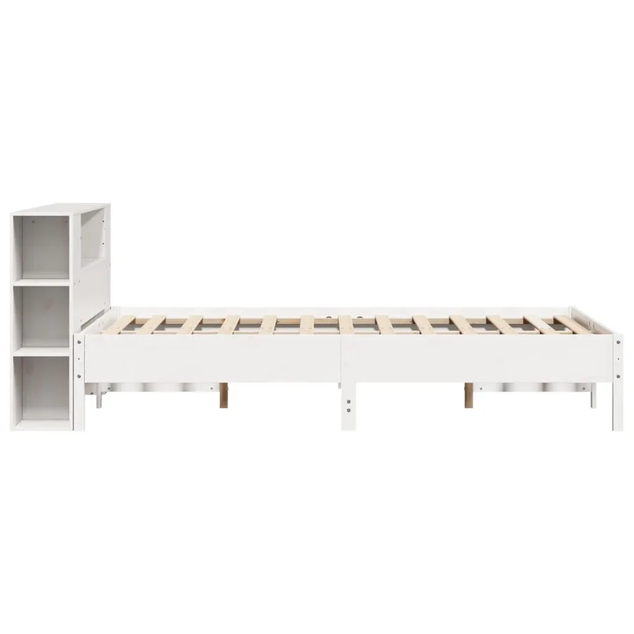 Lit bibliothèque sans matelas blanc 150x200 cm bois pin massif - 5