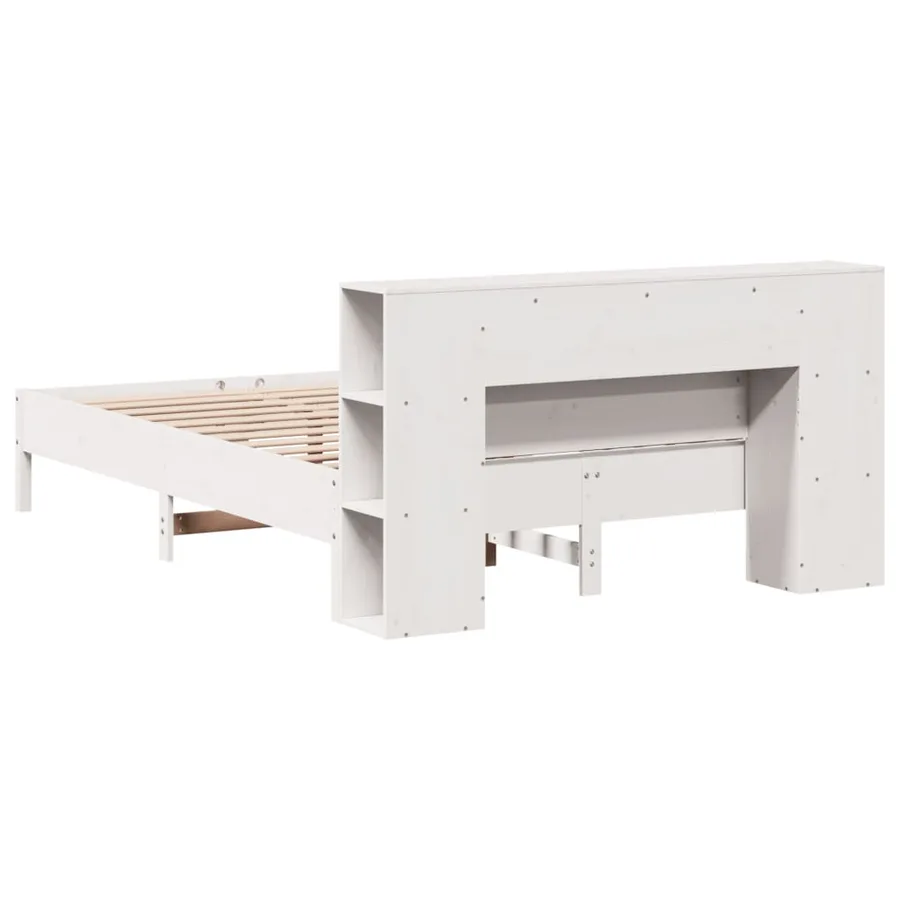 Lit bibliothèque sans matelas blanc 150x200 cm bois pin massif - 6