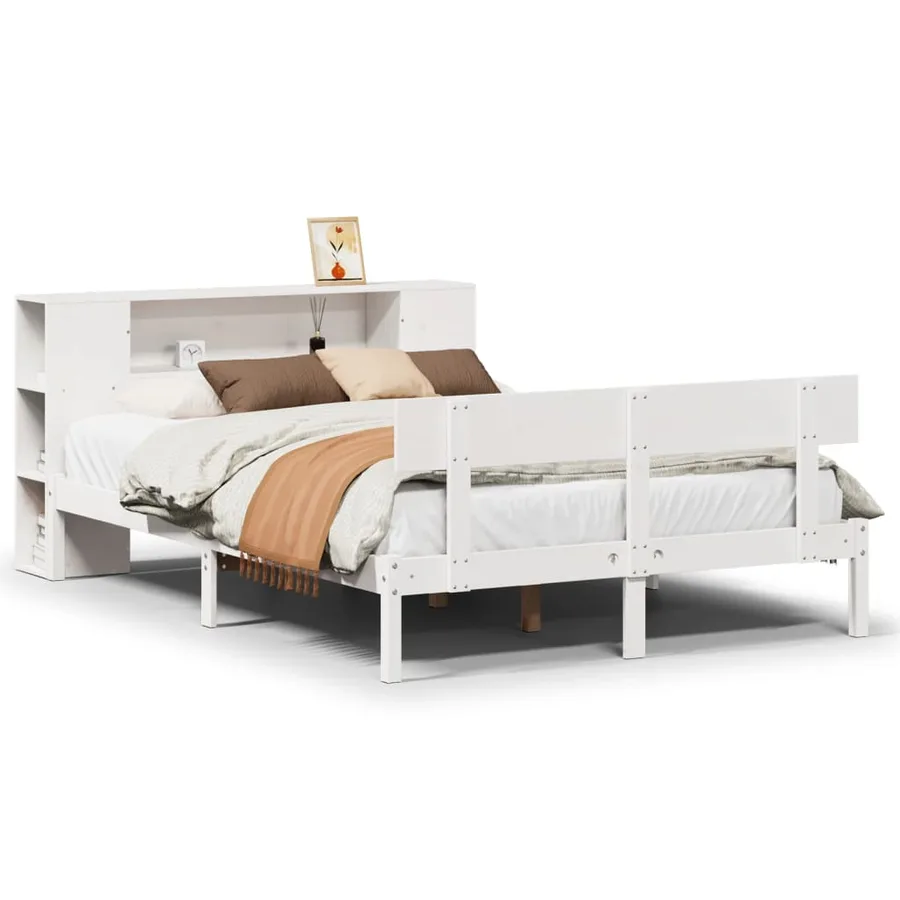 Lit bibliothèque sans matelas blanc 140x190 cm bois pin massif - 2