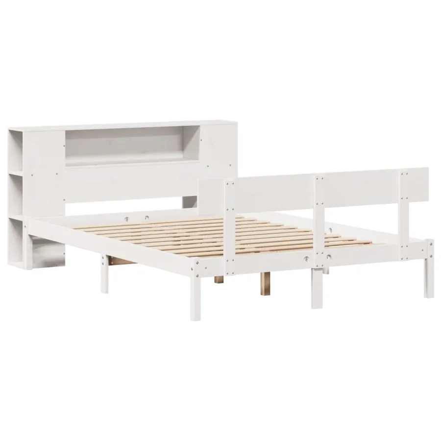 Lit bibliothèque sans matelas blanc 140x190 cm bois pin massif - 3