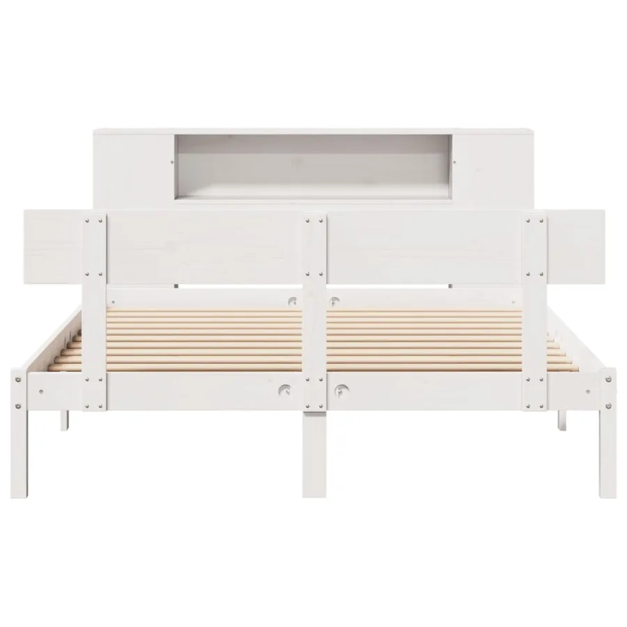 Lit bibliothèque sans matelas blanc 140x190 cm bois pin massif - 4