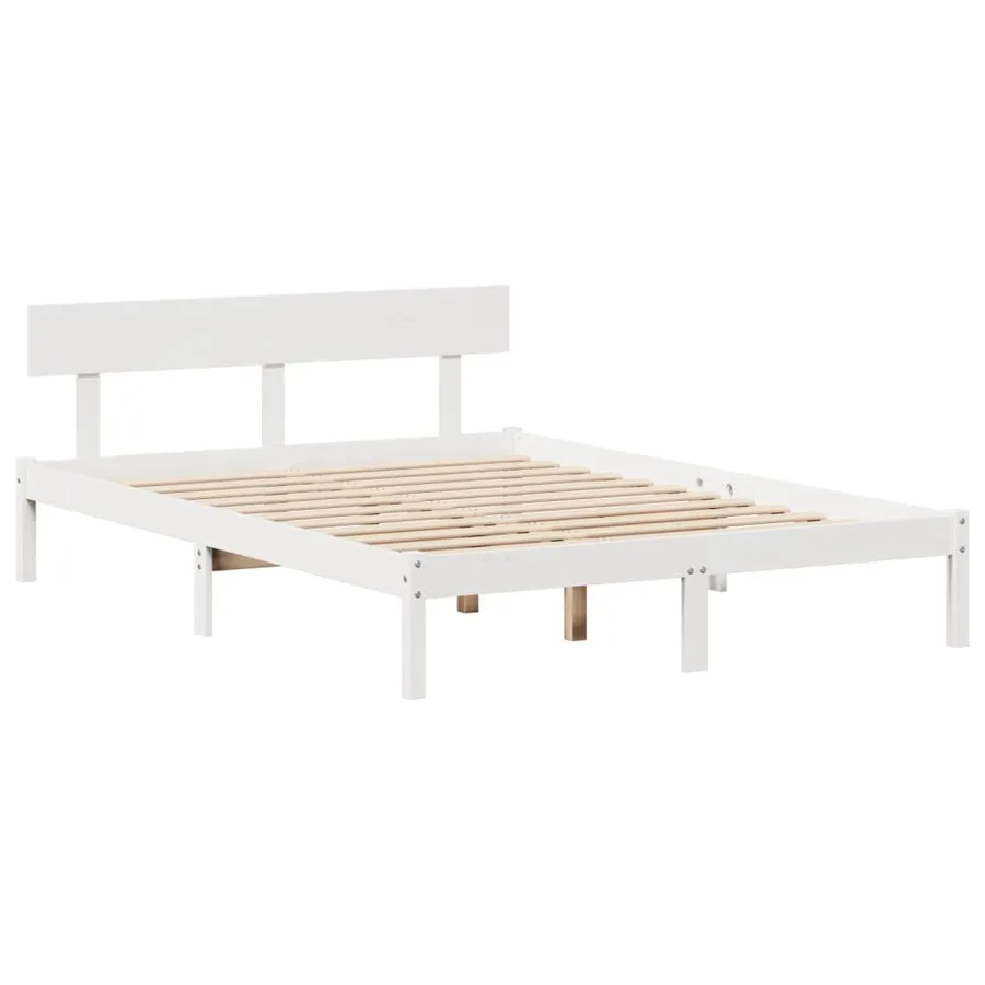 Lit bibliothèque sans matelas blanc 140x190 cm bois pin massif - 5