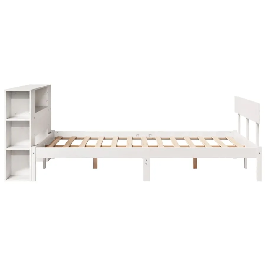 Lit bibliothèque sans matelas blanc 140x190 cm bois pin massif - 7