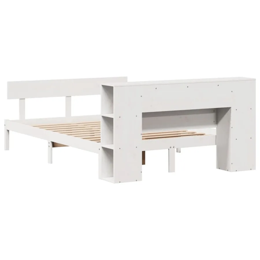 Lit bibliothèque sans matelas blanc 140x190 cm bois pin massif - 8