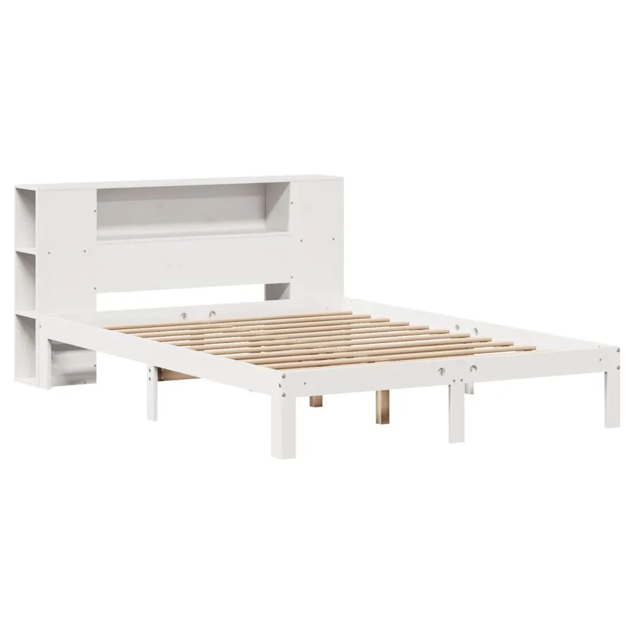 Lit bibliothèque sans matelas blanc 140x190 cm bois pin massif - 3