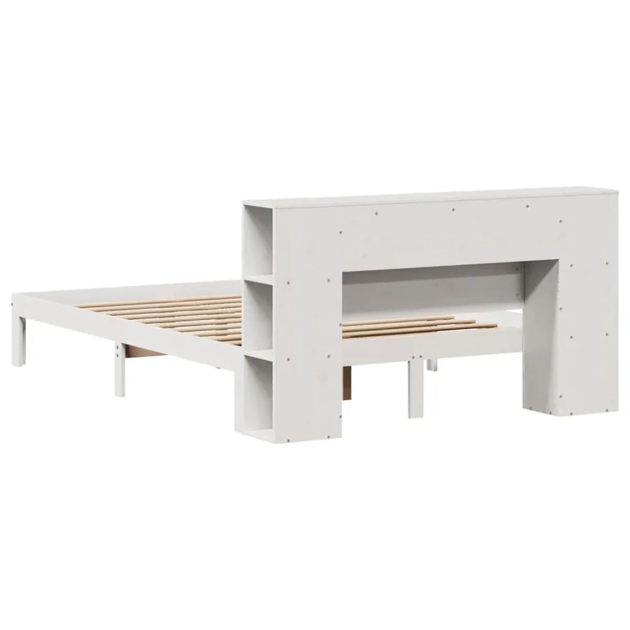 Lit bibliothèque sans matelas blanc 140x190 cm bois pin massif - 8