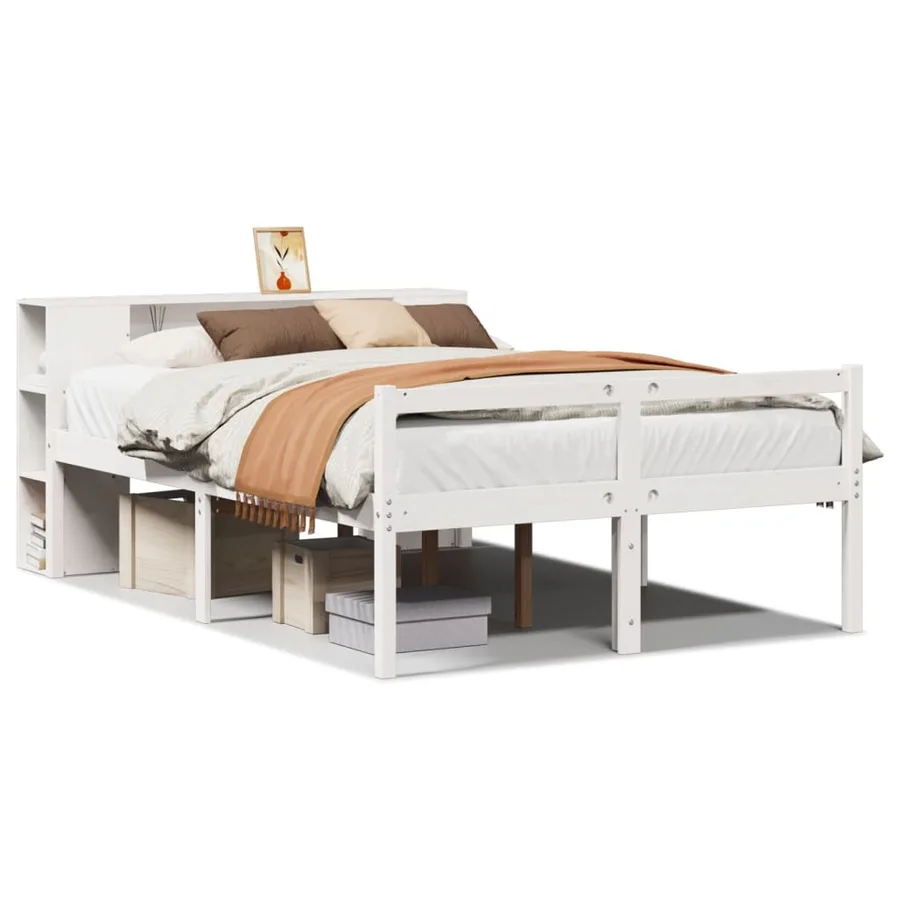 Lit bibliothèque sans matelas blanc 140x200 cm bois pin massif - 2