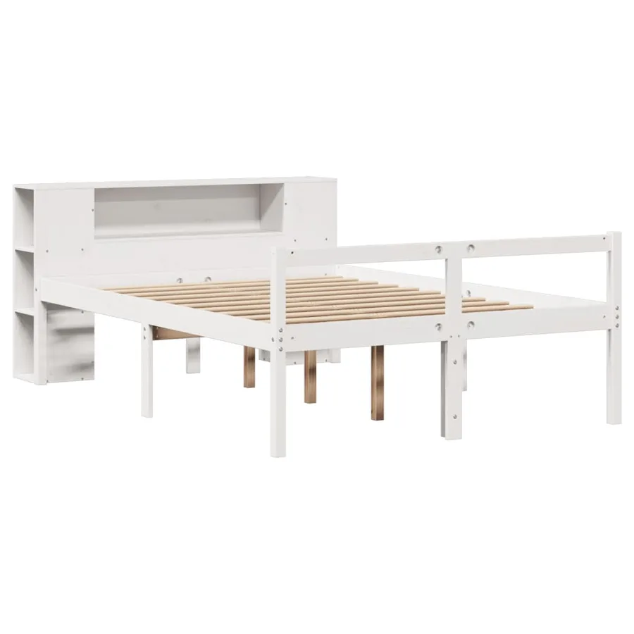 Lit bibliothèque sans matelas blanc 140x200 cm bois pin massif - 3