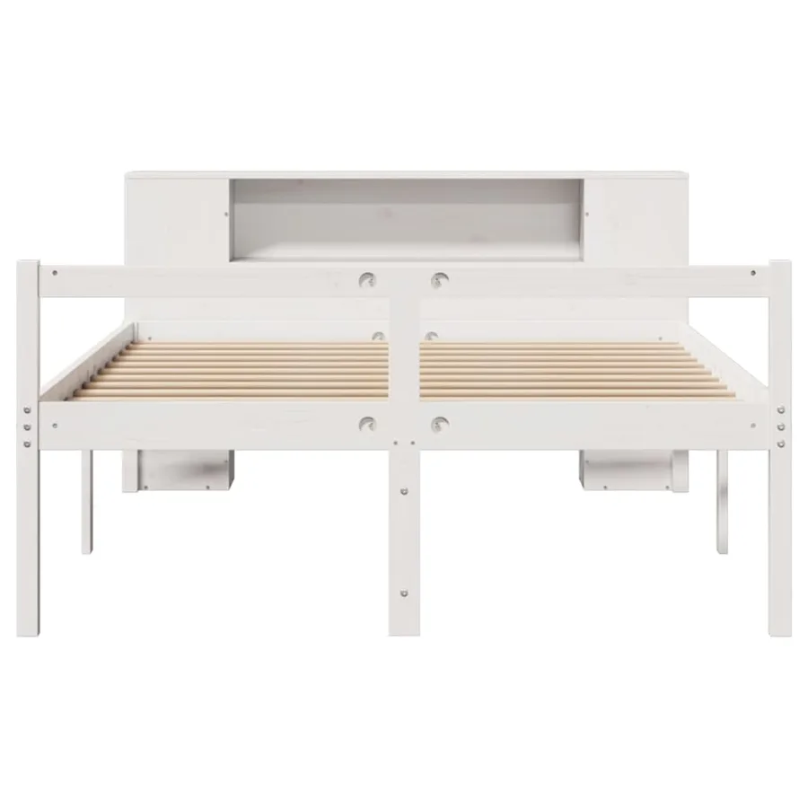 Lit bibliothèque sans matelas blanc 140x200 cm bois pin massif - 4