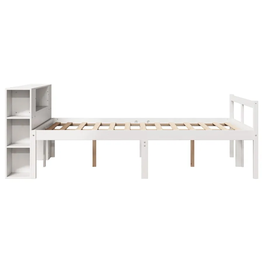 Lit bibliothèque sans matelas blanc 140x200 cm bois pin massif - 5
