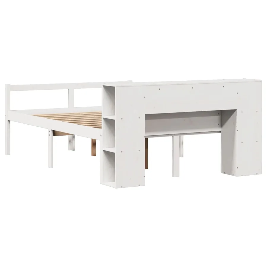 Lit bibliothèque sans matelas blanc 140x200 cm bois pin massif - 6