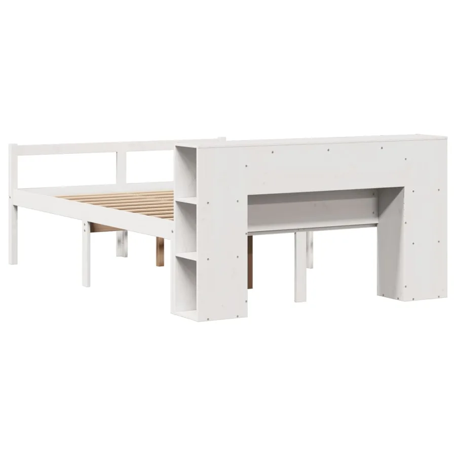 Lit bibliothèque sans matelas blanc 140x190 cm bois pin massif - 6
