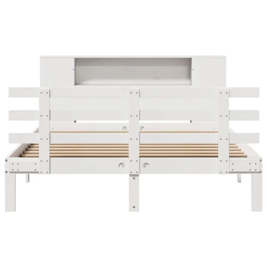 Lit bibliothèque sans matelas blanc 140x200 cm bois pin massif - 4