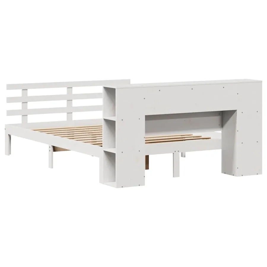 Lit bibliothèque sans matelas blanc 140x200 cm bois pin massif - 6