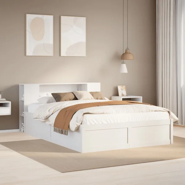 Cadre de lit sans matelas blanc 135x190 cm bois de pin massif