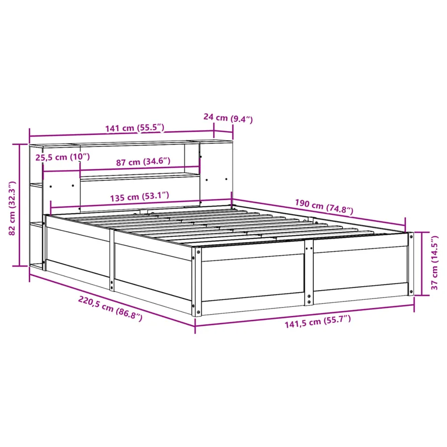 Cadre de lit sans matelas blanc 135x190 cm bois de pin massif - 12