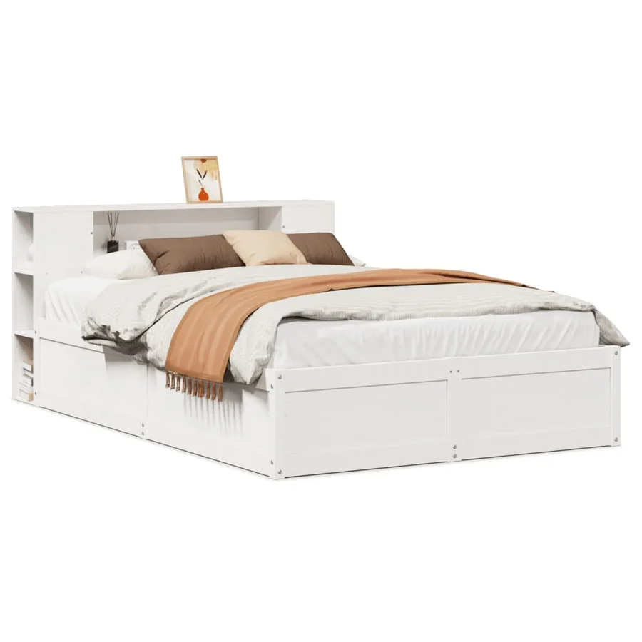 Cadre de lit sans matelas blanc 135x190 cm bois de pin massif - 2