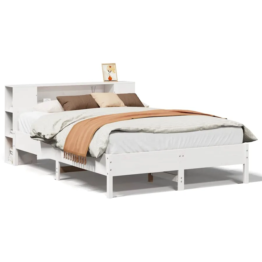 Lit bibliothèque sans matelas blanc 135x190 cm bois pin massif - 2