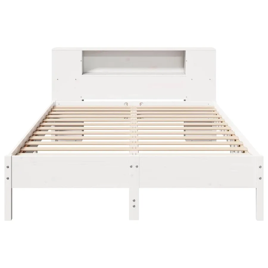 Lit bibliothèque sans matelas blanc 135x190 cm bois pin massif - 4
