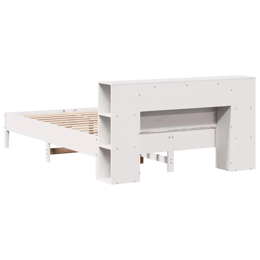 Lit bibliothèque sans matelas blanc 135x190 cm bois pin massif - 6
