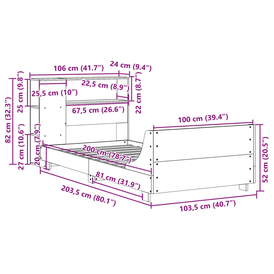 Cadre de lit sans matelas cire marron 100x200cm bois pin massif - 12