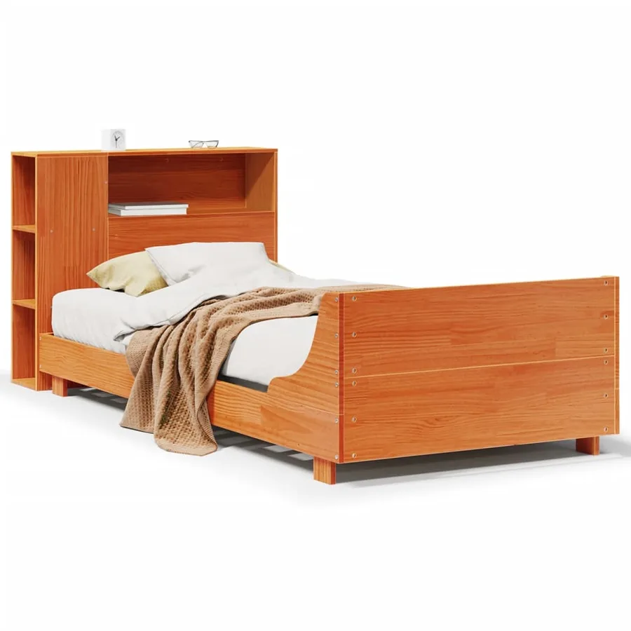 Cadre de lit sans matelas cire marron 100x200cm bois pin massif - 2