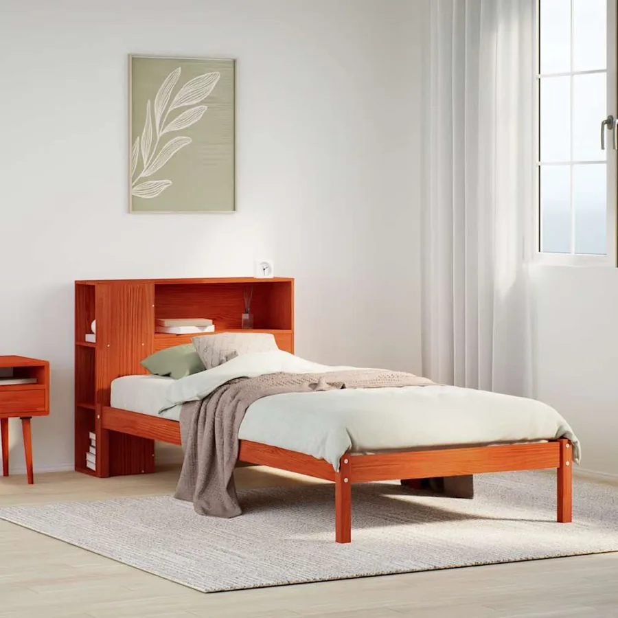 Lit bibliothèque sans matelas cire marron 100x200 cm pin massif