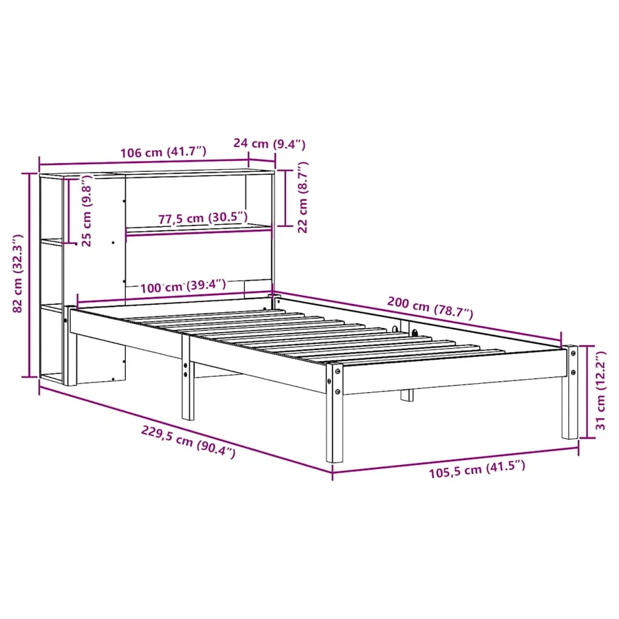 Lit bibliothèque sans matelas cire marron 100x200 cm pin massif - 12