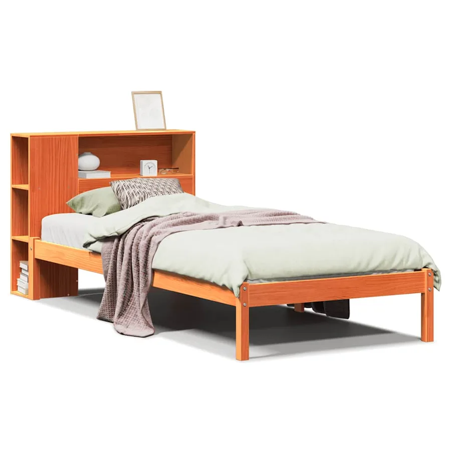 Lit bibliothèque sans matelas cire marron 100x200 cm pin massif - 2