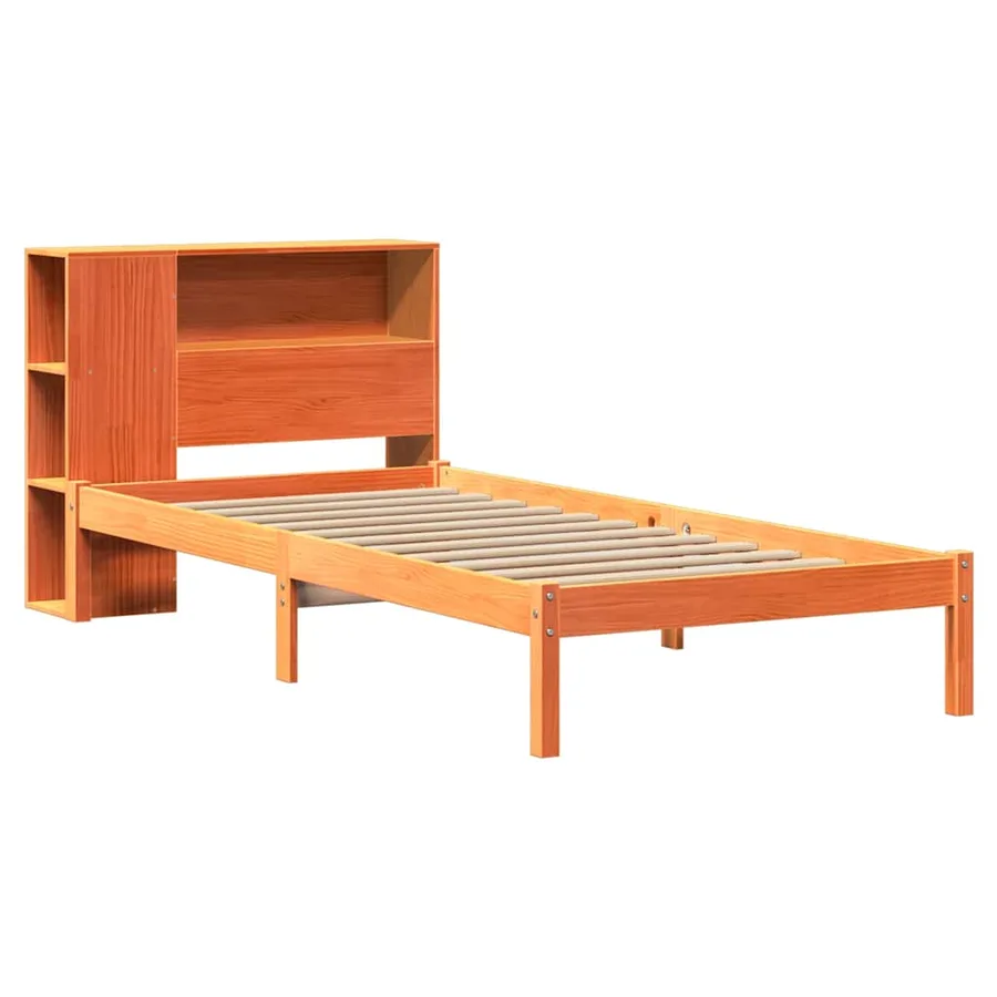 Lit bibliothèque sans matelas cire marron 100x200 cm pin massif - 3