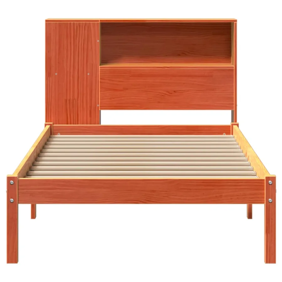 Lit bibliothèque sans matelas cire marron 100x200 cm pin massif - 4