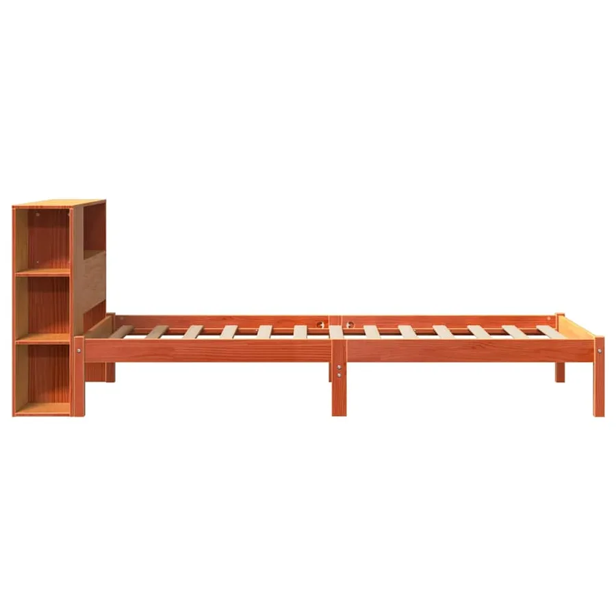 Lit bibliothèque sans matelas cire marron 100x200 cm pin massif - 7